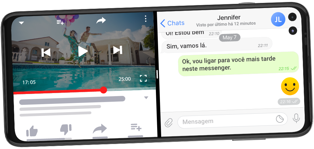 Imagem demonstrando a função multi tela, possibilitando utilizar dois programas ao mesmo tempo