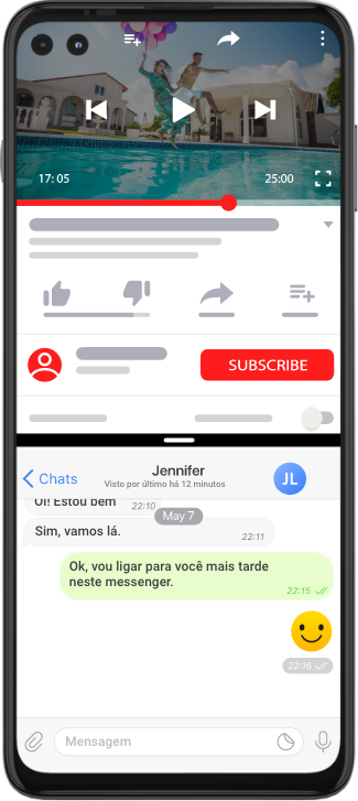 Imagem demonstrando a função multi tela, possibilitando utilizar dois programas ao mesmo tempo