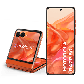 Smartphone Motorola Razr 50 5G 512GB 24GB (12GB RAM +12GB RAM Boost) Tela dobrável 6,9" pOLED e externa 3,6” Moto AI camera IPX8 - Orange - Vegan Leather