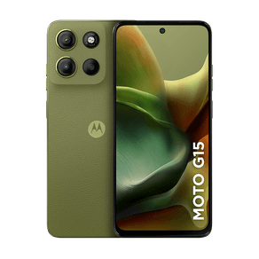 Smartphone Motorola Moto g15 256GB 12GB (4GB RAM +8GB RAM Boost) e Camera 50MP com AI e Night Vision Bateria de 5200 mAh Tela FHD+ 6.7" com Superbrilho NFC Verde - Vegan Leather