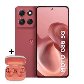 Smartphone Motorola Moto g86 5G + Moto buds 256GB 24GB (8GB RAM+16GB Ram Boost) Tela 1.5K pOLED, 50MP Sony camera OIS Moto AI, videos em 4K, IP68 + IP69 - Vermelho