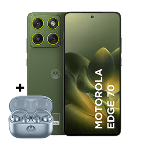 Kit smartphone motorola edge 70 256GB e fone moto buds loop Swarovski Ice Melt 24GB (8GB RAM + 16GB RAM Boost), Ultrafino, 3 cameras 50MP e tela extreme Amoled 120hz - Bronze Green