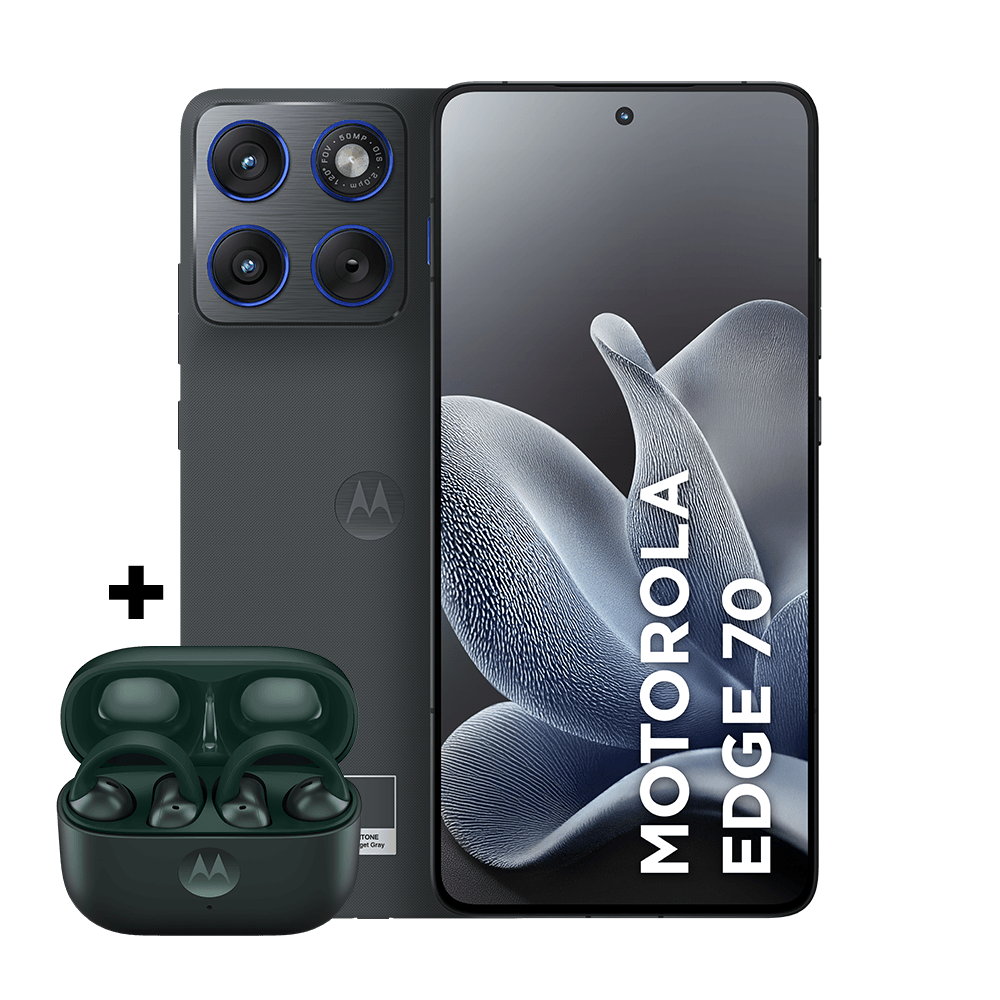Kit smartphone motorola edge 70 512GB e fone moto buds loop - 12GB RAM + 12GB RAM Boost, Ultrafino, 3 cameras 50MP e tela extreme Amoled 120hz - Gadget Gray