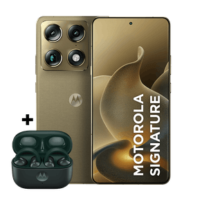 Kit smartphone motorola signature e fone moto buds loop 512GB 24GB (12GB RAM + 12GB RAM Boost), 3 cameras 50MP Sony Lytia e Zoom 100x, Tela 1.5K extreme Amoled 165hz - Verde Oliva
