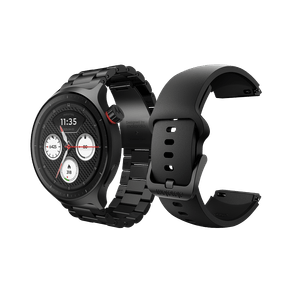 Smartwatch Moto Watch Powered by Polar, OLED 1.4" 47mm, GPS, IP68, 2 pulseiras (aço preto + silicone preto), microfone e alto-falante