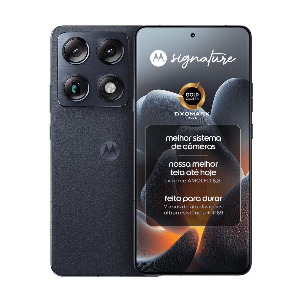 Smartphone Motorola Signature 5G 512GB - 12GB RAM + 12GB RAM Boost, 3 cameras 50MP Sony Lytia e Zoom 100x, Tela 1.5K extreme Amoled 165hz - Preto