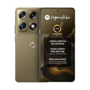 Kit Smartphone Motorola Signature 5G Verde Oliva + Smartphone Motorola Razr 70 5G Verde 512GB 24GB (12GB RAM + 12GB RAM Boost), 3 cameras 50MP Sony Lytia e Zoom 100x, Tela 1.5K extreme Amoled 165hz