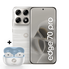 Kit Smartphone Motorola Edge 70 Pro 5G 256GB + Moto Buds 2 Plus 12GB RAM+12GB Ram Boost, 4 câmeras de 50MP, Tela 1.5K extreme AMOLED 144Hz, Bateria 6500 mAh, IP68/IP69 - Branco