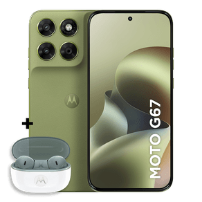 Kit Smartphone Motorola Moto g67 5G 256GB + Moto Buds 2 4GB RAM + 8GB RAM Boost, camera 50MP Sony Lytia 600, tela 1.5K extreme Amoled 120hz, ultrarresistente - Verde Claro