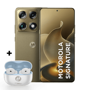 Kit Smartphone Motorola Signature 5G 256GB + Moto Buds 2 Plus 12GB RAM + 12GB RAM Boost, 3 cameras 50MP Sony Lytia e Zoom 100x, Tela 1.5K extreme Amoled 165hz - Verde Oliva