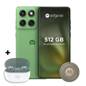 Kit Smartphone Motorola Edge 60 5G 512GB + Moto Buds 2 e Moto Tag 2 12 GB RAM+12 GB Ram Boost, Tela Quad-Curve moto AI 50MP Sony Camera Ultrarresistência Militar IP68 + IP69 - Verde